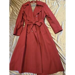 Trench Coat Woman Sz 13 14 Made Columbia Wool Vest Maroon Red preppy